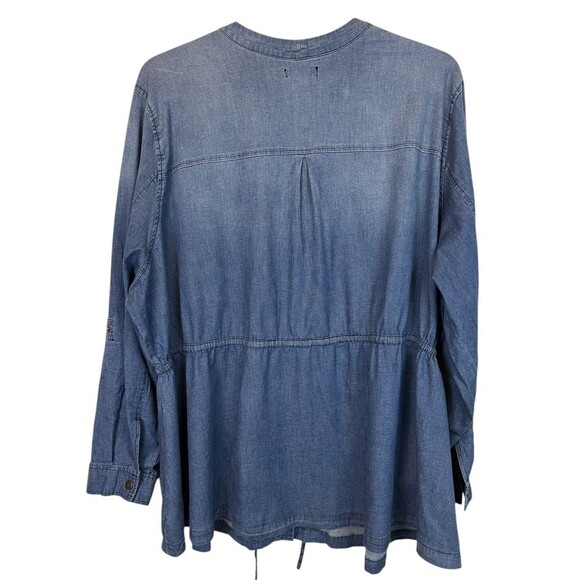 Torrid Denim Drawstring Waist Utility Jacket  4X  Chambray Denim Roll-Tab Sleeve - Picture 4 of 15